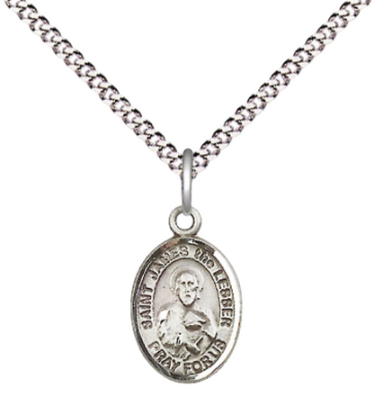 Small Sized Women's .925 Sterling Silver Saint St. James the Lesser Medal Pendant on 18 Inch Rhodium Plated Lite Curb Brass Chain with Lobster Claw Clasp, Catholic Religious Necklace - Made in USA- Velvet Gift Box