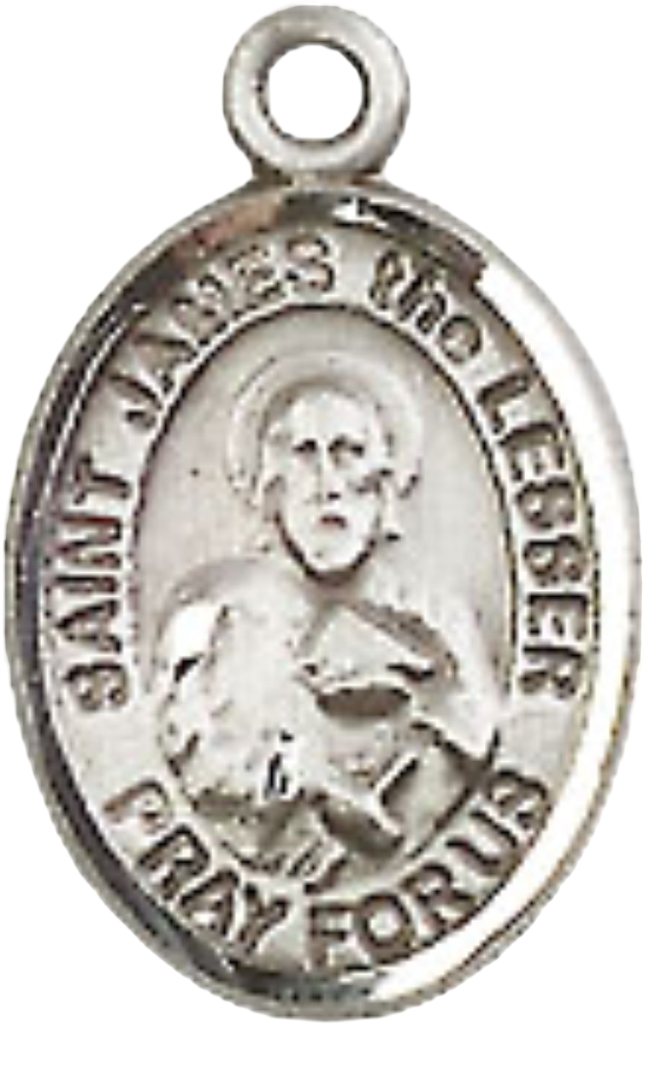 Small Sized Women's Pewter Saint James the Lesser Medal Pendant on 18 Inch Rhodium Plated Lite Curb Brass Chain with Lobster Claw Clasp, Catholic Religious Necklace - Made in USA- Velvet Gift Box