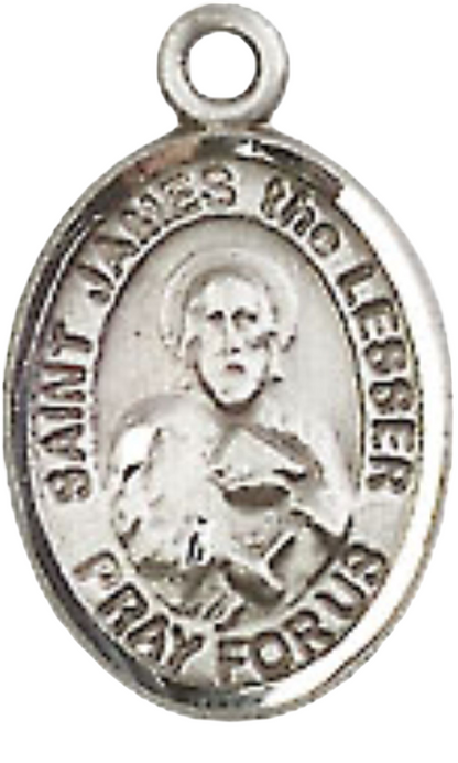 Small Sized Women's Pewter Saint James the Lesser Medal Pendant on 18 Inch Rhodium Plated Lite Curb Brass Chain with Lobster Claw Clasp, Catholic Religious Necklace - Made in USA- Velvet Gift Box