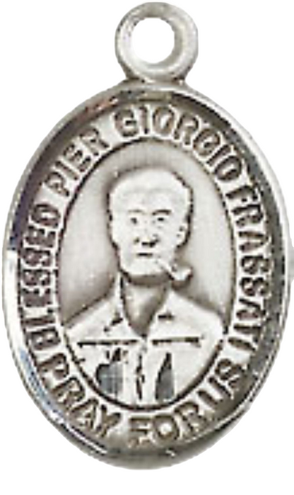 Small Sized Women's Pewter Blessed Pier Giorgio Frassati Medal Pendant on 18 Inch Rhodium Plated Lite Curb Brass Chain with Lobster Claw Clasp, Catholic Religious Necklace - Made in USA- Velvet Gift Box