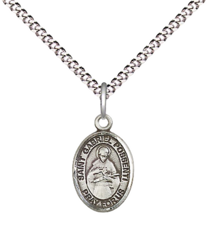 Small Sized Women's Pewter Saint St. Gabriel Possenti Medal Pendant on 18 Inch Rhodium Plated Lite Curb Brass Chain with Lobster Claw Clasp, Catholic Religious Necklace - Made in USA- Velvet Gift Box
