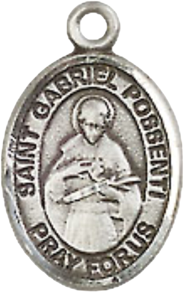 Small Sized Men's Pewter Saint St. Gabriel Possenti Medal Pendant on 24 Inch Endless Rhodium Plated Heavy Curb Brass Chain, Catholic Religious Necklace - Made in USA- Deluxe Velvet Gift Box