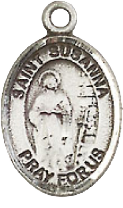 Small Sized Women's .925 Sterling Silver Saint St. Susanna Medal Pendant on 18 Inch Rhodium Plated Lite Curb Brass Chain with Lobster Claw Clasp, Catholic Religious Necklace - Made in USA- Velvet Gift Box