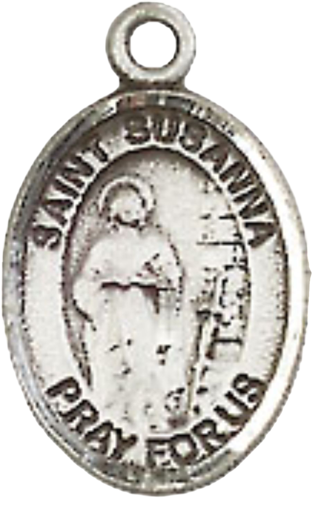 Small Sized Women's Pewter Saint St. Susanna Medal Pendant on 18 Inch Rhodium Plated Lite Curb Brass Chain with Lobster Claw Clasp, Catholic Religious Necklace - Made in USA- Velvet Gift Box