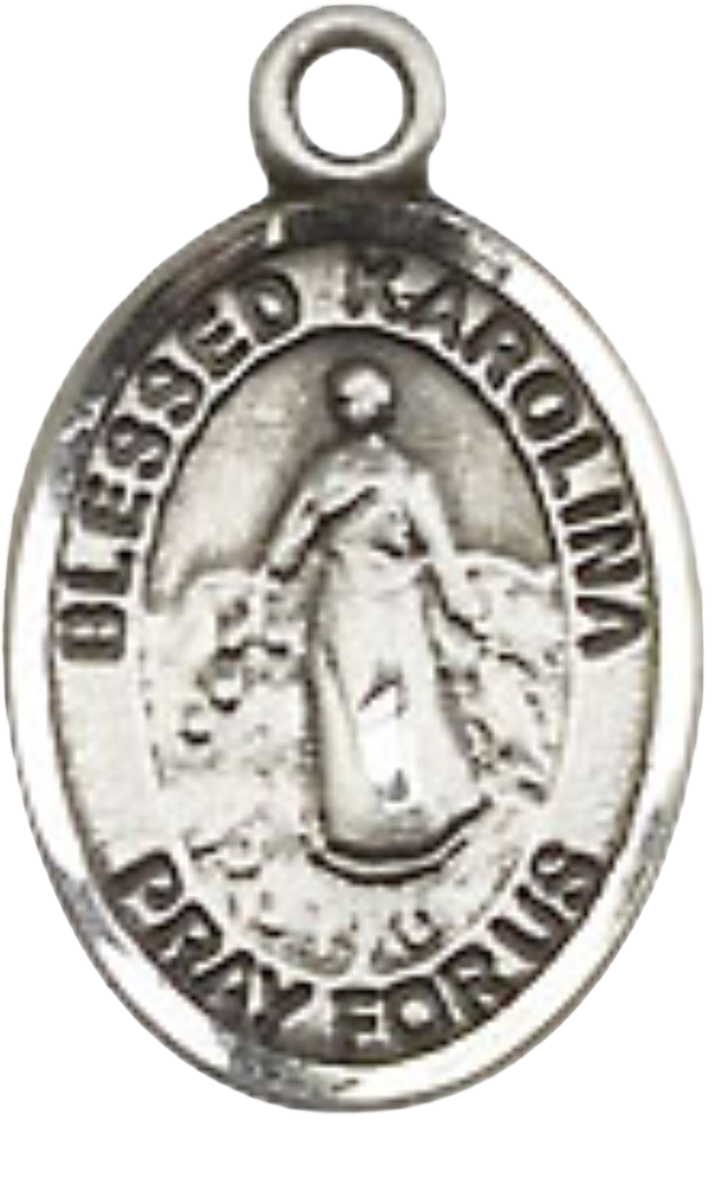 Small Sized Women's .925 Sterling Silver Blessed Karolina Kozkowna Medal Pendant on 18 Inch Rhodium Plated Lite Curb Brass Chain with Lobster Claw Clasp, Catholic Religious Necklace - Made in USA- Velvet Gift Box