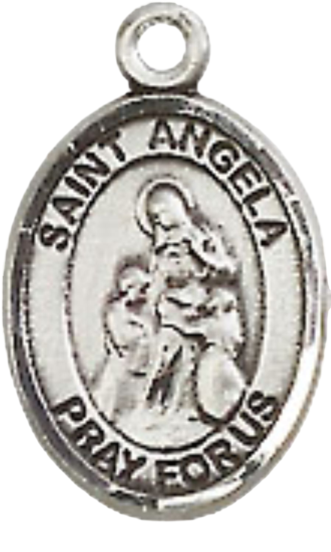 Small Sized Men's .925 Sterling Silver Saint St. Angela Merici Medal Pendant on 24 Inch Endless Rhodium Plated Heavy Curb Brass Chain, Catholic Religious Necklace - Made in USA- Deluxe Velvet Gift Box