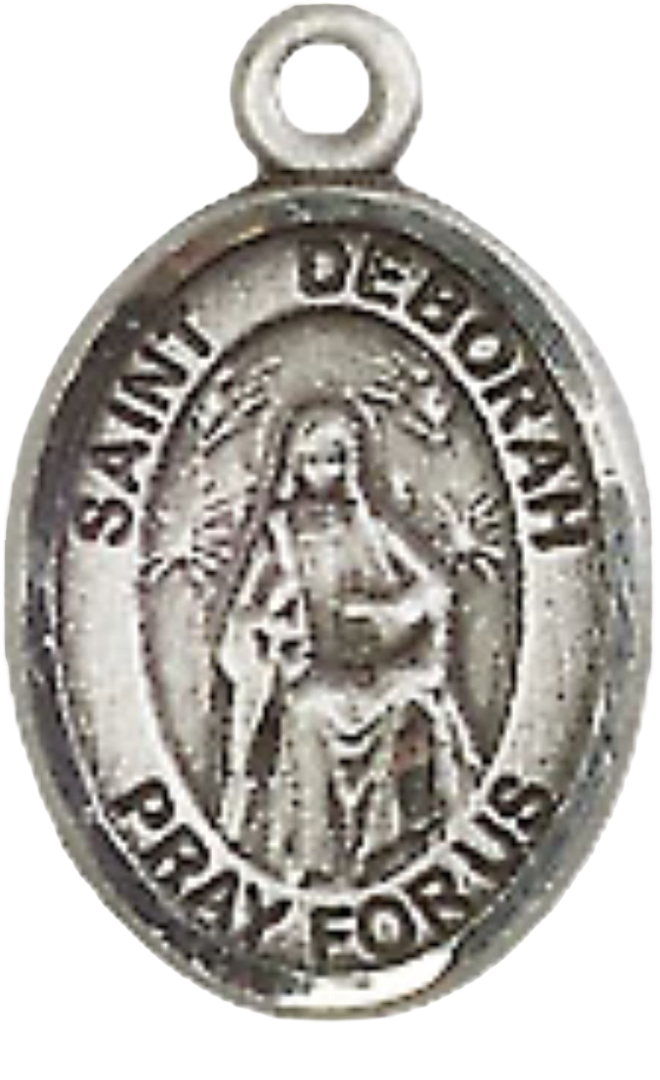 Small Sized Women's Pewter Saint St. Deborah Medal Pendant on 18 Inch Rhodium Plated Lite Curb Brass Chain with Lobster Claw Clasp, Catholic Religious Necklace - Made in USA- Velvet Gift Box