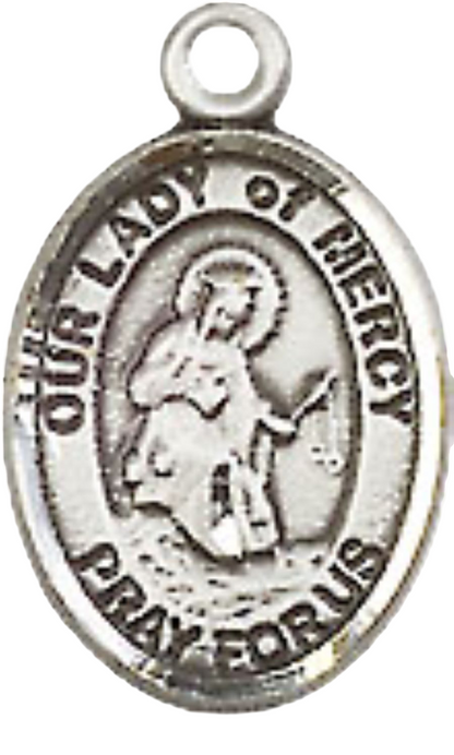 Small Sized Men's .925 Sterling Silver Our Lady of Mercy Medal Pendant on 24 Inch Endless Rhodium Plated Heavy Curb Brass Chain, Catholic Religious Necklace - Made in USA- Deluxe Velvet Gift Box
