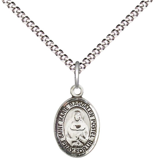 Small Sized Women's .925 Sterling Silver Marie Magdalen Postel Medal Pendant on 18 Inch Rhodium Plated Lite Curb Brass Chain with Lobster Claw Clasp, Catholic Religious Necklace - Made in USA- Velvet Gift Box