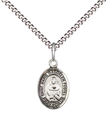 Small Sized Women's Pewter Marie Magdalen Postel Medal Pendant on 18 Inch Rhodium Plated Lite Curb Brass Chain with Lobster Claw Clasp, Catholic Religious Necklace - Made in USA- Velvet Gift Box