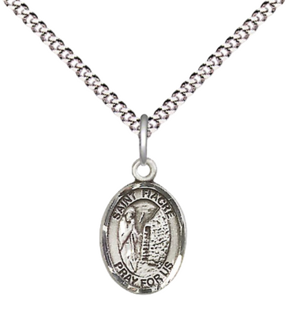 Small Sized Women's Pewter Saint St. Fiacre Medal Pendant on 18 Inch Rhodium Plated Lite Curb Brass Chain with Lobster Claw Clasp, Catholic Religious Necklace - Made in USA- Velvet Gift Box