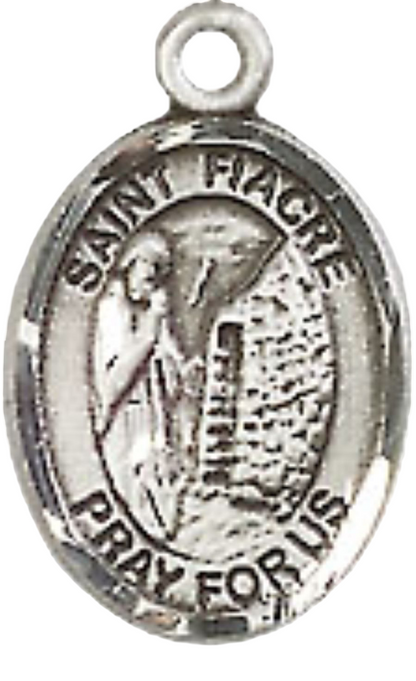 Small Sized Men's Pewter Saint St. Fiacre Medal Pendant on 24 Inch Endless Rhodium Plated Heavy Curb Brass Chain, Catholic Religious Necklace - Made in USA- Deluxe Velvet Gift Box