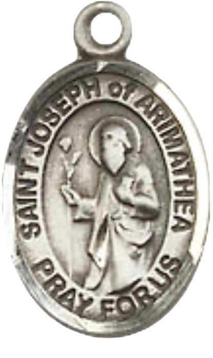 Small Sized Women's .925 Sterling Silver Saint St. Joseph of Arimathea Medal Pendant on 18 Inch Rhodium Plated Lite Curb Brass Chain with Lobster Claw Clasp, Catholic Religious Necklace - Made in USA- Velvet Gift Box