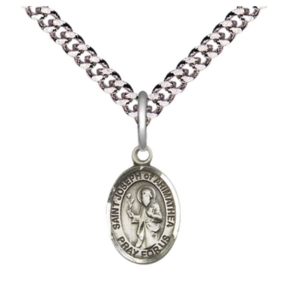 Small Sized Men's Pewter Saint St. Joseph of Arimathea Medal Pendant on 24 Inch Endless Rhodium Plated Heavy Curb Brass Chain, Catholic Religious Necklace - Made in USA- Deluxe Velvet Gift Box