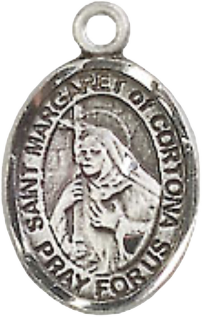 Small Sized Women's Pewter Saint St. Margaret of Cortona Medal Pendant on 18 Inch Rhodium Plated Lite Curb Brass Chain with Lobster Claw Clasp, Catholic Religious Necklace - Made in USA- Velvet Gift Box