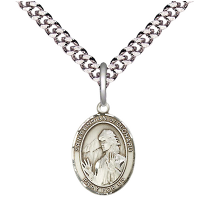 Small Sized Men's .925 Sterling Silver Saint St. Meinrad of Einsideln Medal Pendant on 24 Inch Endless Rhodium Plated Heavy Curb Brass Chain, Catholic Religious Necklace - Made in USA- Deluxe Velvet Gift Box