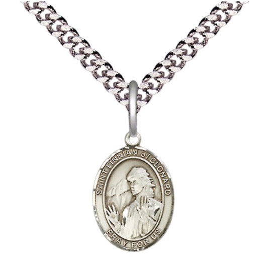 Small Sized Men's Pewter Saint St. Meinrad of Einsideln Medal Pendant on 24 Inch Endless Rhodium Plated Heavy Curb Brass Chain, Catholic Religious Necklace - Made in USA- Deluxe Velvet Gift Box
