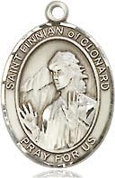 Small Sized Men's .925 Sterling Silver Saint St. Finnian of Clonard Medal Pendant on 24 Inch Endless Rhodium Plated Heavy Curb Brass Chain, Catholic Religious Necklace - Made in USA- Deluxe Velvet Gift Box