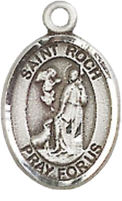 Small Sized Men's .925 Sterling Silver Saint St. Roch Medal Pendant on 24 Inch Endless Rhodium Plated Heavy Curb Brass Chain, Catholic Religious Necklace - Made in USA- Deluxe Velvet Gift Box