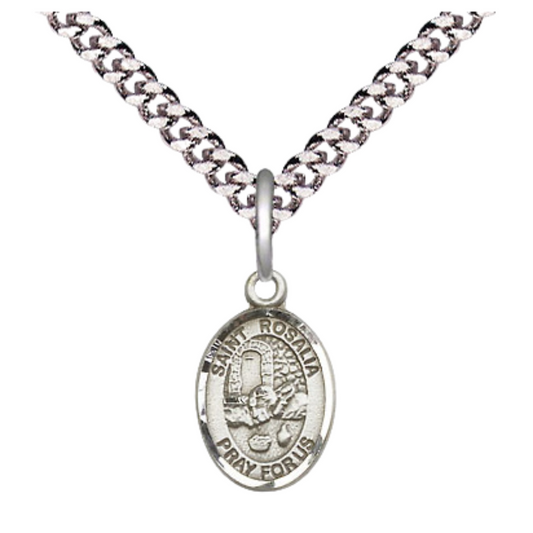 Everlasting Light Jewelry Small Sized Men's Pewter Saint St. Roch Medal Pendant on 24 Inch Endless Rhodium Plated Heavy Curb Brass Chain, Catholic Religious Necklace - Made in USA- Deluxe Velvet Gift Box