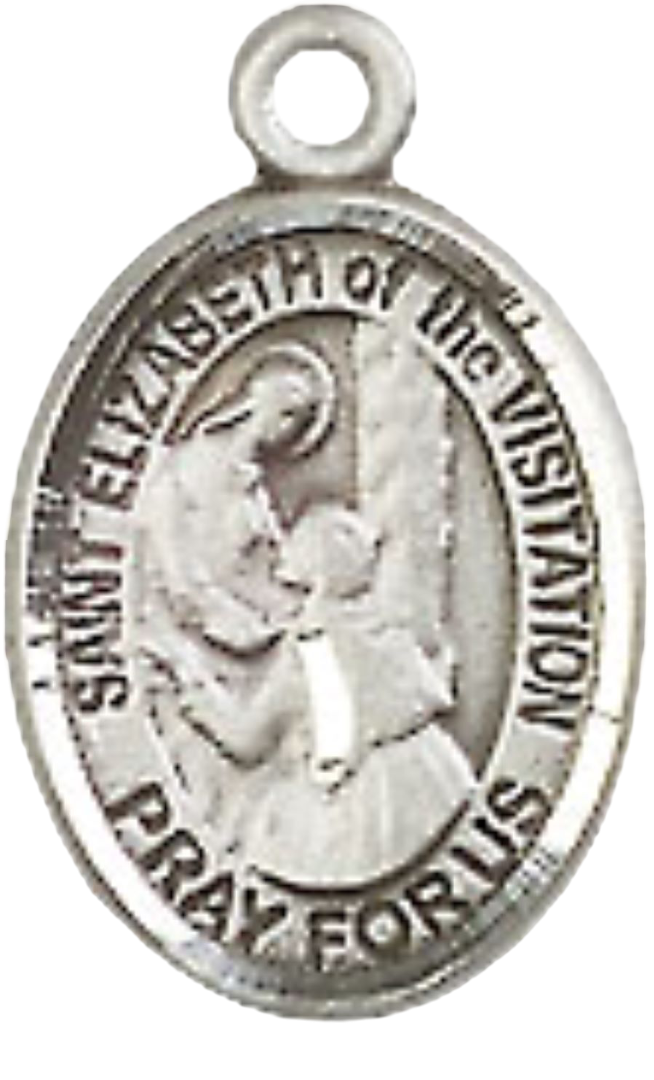 Small Sized Men's Pewter Saint St. Elizabeth of the Visitation Medal Pendant on 24 Inch Endless Rhodium Plated Heavy Curb Brass Chain, Catholic Religious Necklace - Made in USA- Deluxe Velvet Gift Box