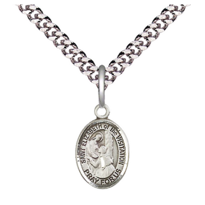 Small Sized Men's .925 Sterling Silver Saint St. Elizabeth of the Visitation Medal Pendant on 24 Inch Endless Rhodium Plated Heavy Curb Brass Chain, Catholic Religious Necklace - Made in USA- Deluxe Velvet Gift Box