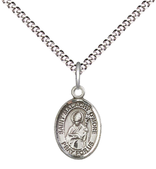 Small Sized Women's .925 Sterling Silver Saint St. Malachy O'More Medal Pendant on 18 Inch Rhodium Plated Lite Curb Brass Chain with Lobster Claw Clasp, Catholic Religious Necklace - Made in USA- Velvet Gift Box