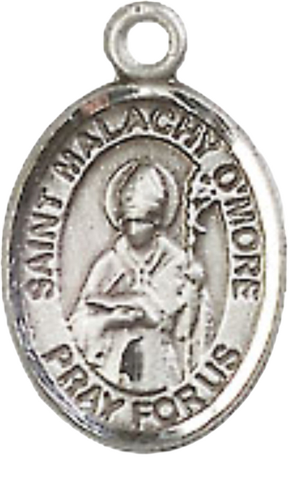 Small Sized Women's Pewter Saint St. Malachy O'More Medal Pendant on 18 Inch Rhodium Plated Lite Curb Brass Chain with Lobster Claw Clasp, Catholic Religious Necklace - Made in USA- Velvet Gift Box
