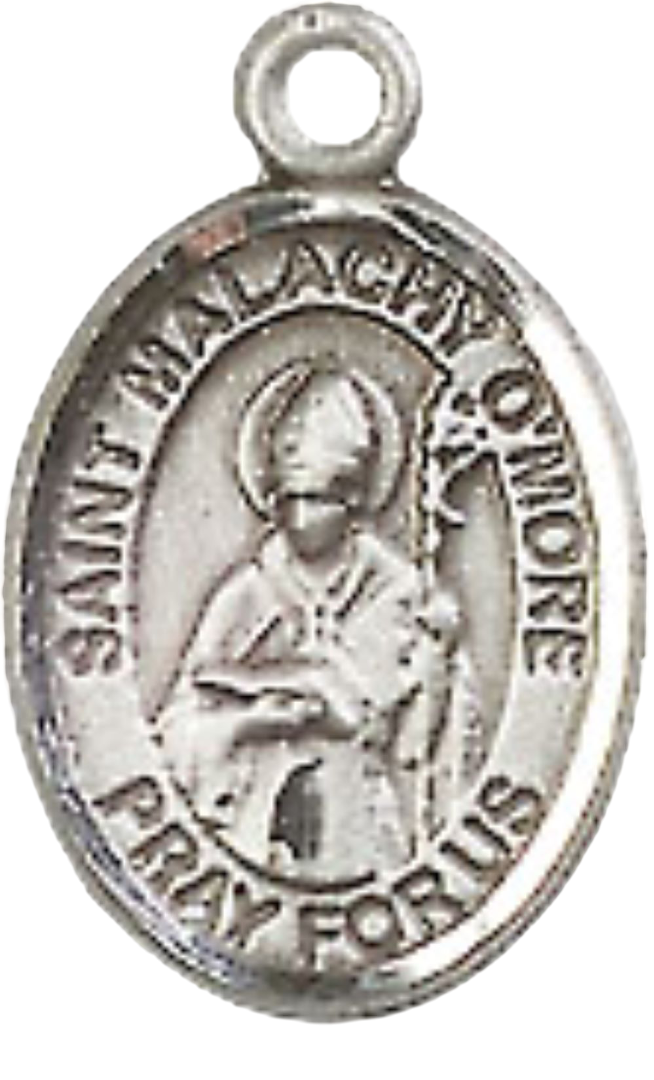 Small Sized Men's Pewter Saint St. Malachy O'More Medal Pendant on 24 Inch Endless Rhodium Plated Heavy Curb Brass Chain, Catholic Religious Necklace - Made in USA- Deluxe Velvet Gift Box