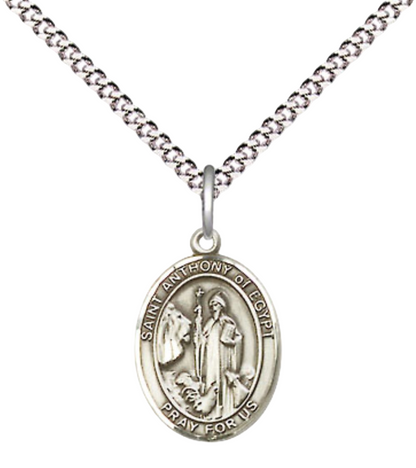 Small Sized Women's Pewter Saint St. Anthony of Egypt Medal Pendant on 18 Inch Rhodium Plated Lite Curb Brass Chain with Lobster Claw Clasp, Catholic Religious Necklace - Made in USA- Velvet Gift Box
