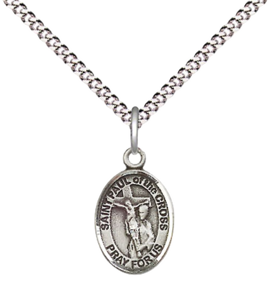 Small Sized Women's .925 Sterling Silver Saint St. Paul of the Cross Medal Pendant on 18 Inch Rhodium Plated Lite Curb Brass Chain with Lobster Claw Clasp, Catholic Religious Necklace - Made in USA- Velvet Gift Box