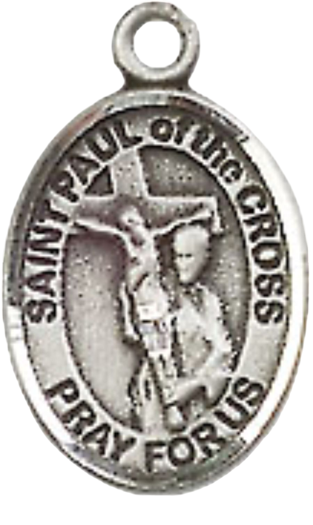 Small Sized Women's Pewter Saint St. Paul of the Cross Medal Pendant on 18 Inch Rhodium Plated Lite Curb Brass Chain with Lobster Claw Clasp, Catholic Religious Necklace - Made in USA- Velvet Gift Box