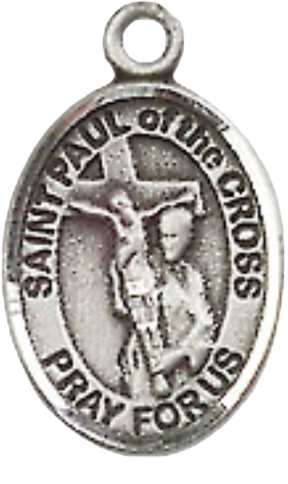 Small Sized Women's Pewter Saint St. Paul of the Cross Medal Pendant on 18 Inch Rhodium Plated Lite Curb Brass Chain with Lobster Claw Clasp, Catholic Religious Necklace - Made in USA- Velvet Gift Box