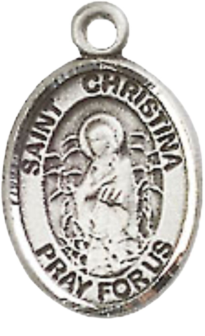 Small Sized Women's Pewter Saint St. Christina the Astonishing Medal Pendant on 18 Inch Rhodium Plated Lite Curb Brass Chain with Lobster Claw Clasp, Catholic Religious Necklace - Made in USA- Velvet Gift Box