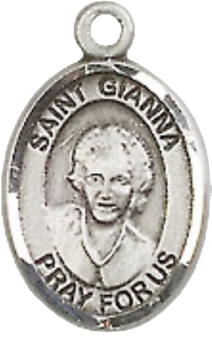 Small Sized Women's Pewter Saint St. Gianna Medal Pendant on 18 Inch Rhodium Plated Lite Curb Brass Chain with Lobster Claw Clasp, Catholic Religious Necklace - Made in USA- Velvet Gift Box