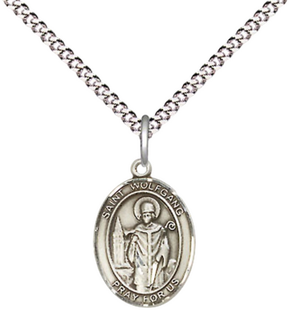 Small Sized Women's .925 Sterling Silver Saint Wolfgang Medal Pendant on 18 Inch Rhodium Plated Lite Curb Brass Chain with Lobster Claw Clasp, Catholic Religious Necklace - Made in USA- Velvet Gift Box