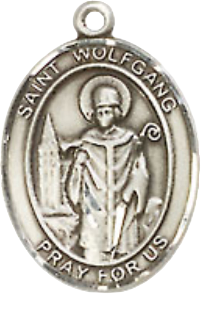 Small Sized Men's .925 Sterling Silver Saint St. Wolfgang Medal Pendant on 24 Inch Endless Rhodium Plated Heavy Curb Brass Chain, Catholic Religious Necklace - Made in USA- Deluxe Velvet Gift Box