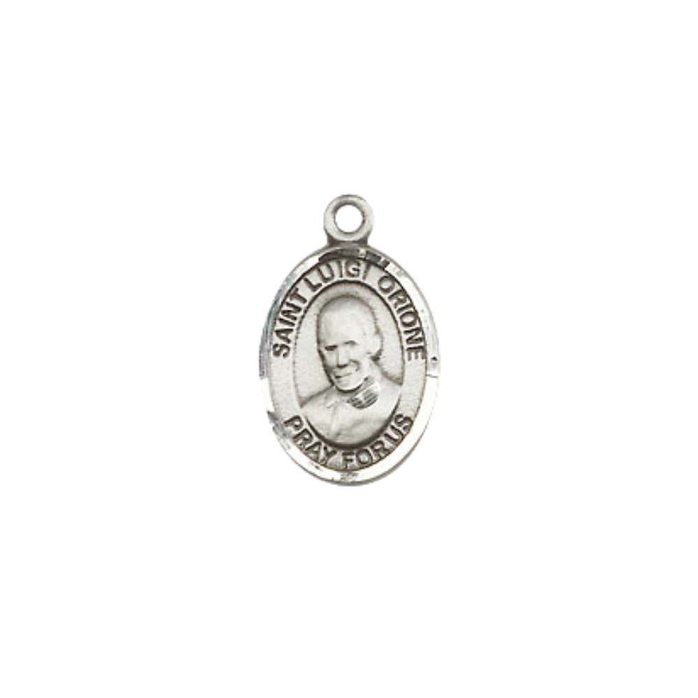 Small Sized Women's .925 Sterling Silver Saint St. Luigi Orione Medal Pendant on 18 Inch Rhodium Plated Lite Curb Brass Chain with Lobster Claw Clasp, Catholic Religious Necklace - Made in USA- Velvet Gift Box