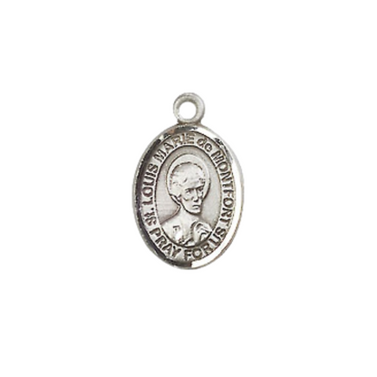 Small Sized Men's Pewter Saint St. Louis Marie de Montfort Medal Pendant on 24 Inch Endless Rhodium Plated Heavy Curb Brass Chain, Catholic Religious Necklace - Made in USA- Deluxe Velvet Gift Box