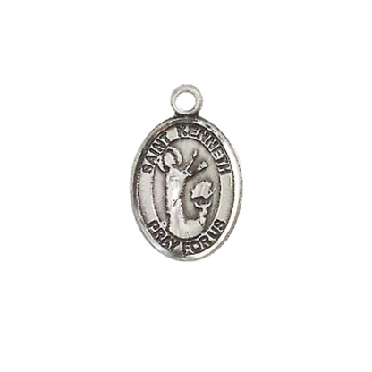 Small Sized Women's Pewter Saint St. Kenneth Medal Pendant on 18 Inch Rhodium Plated Lite Curb Brass Chain with Lobster Claw Clasp, Catholic Religious Necklace - Made in USA- Velvet Gift Box