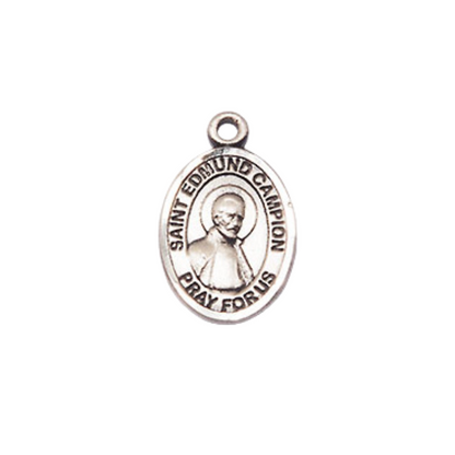 Small Sized Women's .925 Sterling Silver Saint Edmund Campion Medal Pendant on 18 Inch Rhodium Plated Lite Curb Brass Chain with Lobster Claw Clasp, Catholic Religious Necklace - Made in USA- Velvet Gift Box