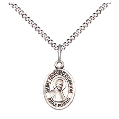 Small Sized Women's .925 Sterling Silver Saint Edmund Campion Medal Pendant on 18 Inch Rhodium Plated Lite Curb Brass Chain with Lobster Claw Clasp, Catholic Religious Necklace - Made in USA- Velvet Gift Box
