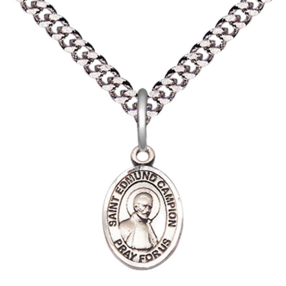 Small Sized Men's .925 Sterling Silver Saint St. Edmund Campion Medal Pendant on 24 Inch Endless Rhodium Plated Heavy Curb Brass Chain, Catholic Religious Necklace - Made in USA- Deluxe Velvet Gift Box
