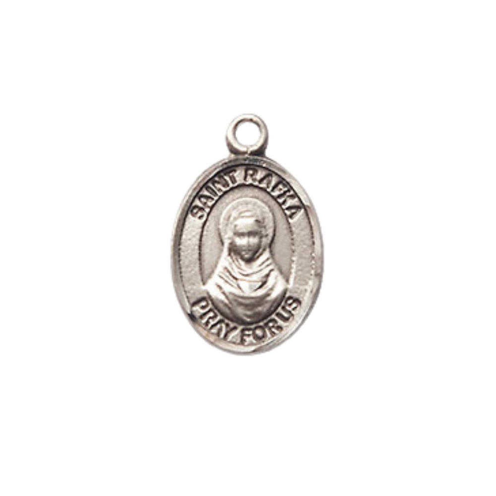 Small Sized Women's Pewter Saint St. Rafka Medal Pendant on 18 Inch Rhodium Plated Lite Curb Brass Chain with Lobster Claw Clasp, Catholic Religious Necklace - Made in USA- Velvet Gift Box