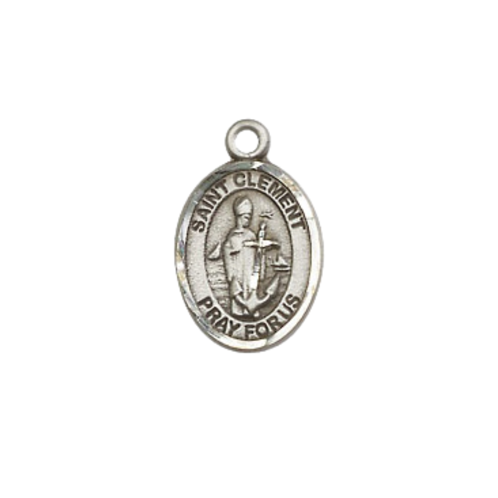 Small Sized Women's .925 Sterling Silver Saint St. Clement Medal Pendant on 18 Inch Rhodium Plated Lite Curb Brass Chain with Lobster Claw Clasp, Catholic Religious Necklace - Made in USA- Velvet Gift Box