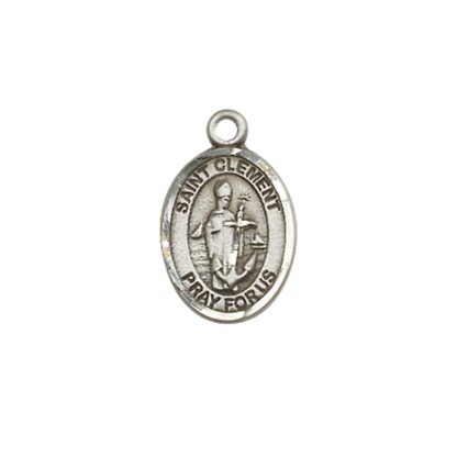 Small Sized Women's .925 Sterling Silver Saint St. Clement Medal Pendant on 18 Inch Rhodium Plated Lite Curb Brass Chain with Lobster Claw Clasp, Catholic Religious Necklace - Made in USA- Velvet Gift Box