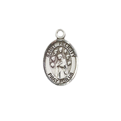 Small Sized Women's Pewter Saint Felicity Medal Pendant on 18 Inch Rhodium Plated Lite Curb Brass Chain with Lobster Claw Clasp, Catholic Religious Necklace - Made in USA- Velvet Gift Box