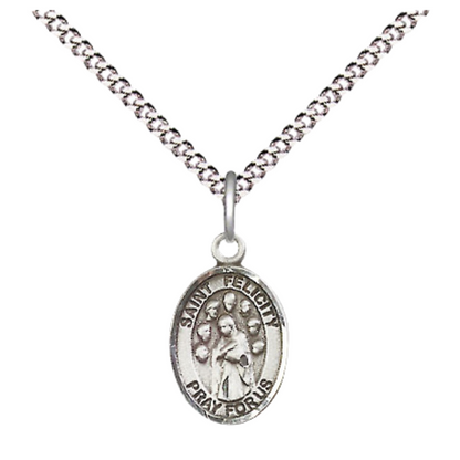 Small Sized Women's Pewter Saint Felicity Medal Pendant on 18 Inch Rhodium Plated Lite Curb Brass Chain with Lobster Claw Clasp, Catholic Religious Necklace - Made in USA- Velvet Gift Box