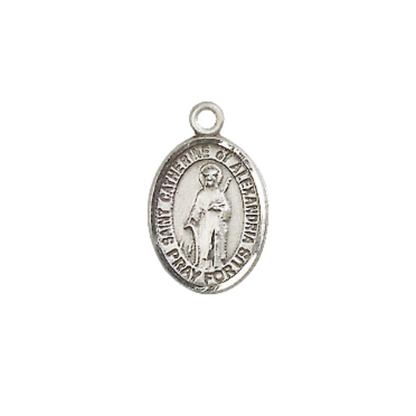 Small Sized Men's .925 Sterling Silver Saint St. Catherine of Alexandria Medal Pendant on 24 Inch Endless Rhodium Plated Heavy Curb Brass Chain, Catholic Religious Necklace - Made in USA- Deluxe Velvet Gift Box