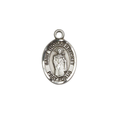 Small Sized Women's .925 Sterling Silver Saint Thomas A Becket Medal Pendant on 18 Inch Rhodium Plated Lite Curb Brass Chain with Lobster Claw Clasp, Catholic Religious Necklace - Made in USA- Velvet Gift Box